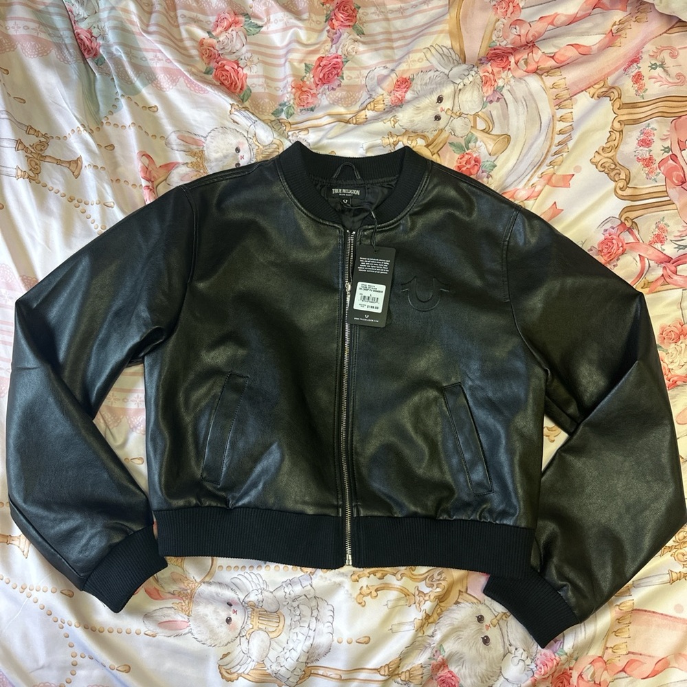 True Religion Black Cropped Bomber Jacket